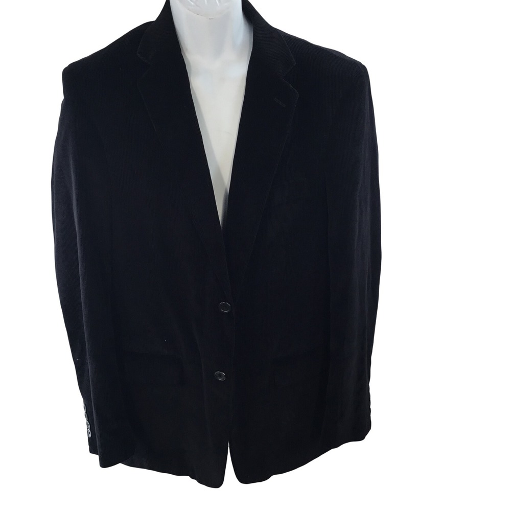 Stafford Essentials Mens Black Corduroy Blazer Jacket 40L Classic Fit Paisley